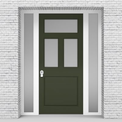 11.single Door With Two Side Panels Edwardian 4 Panel With 3 Glass Panes Fir Green (ral6009)