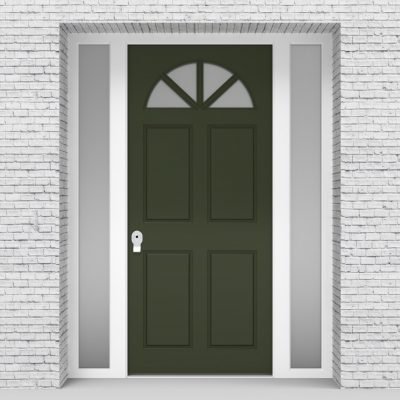 11.single Door With Two Side Panels Edwardian 4 Panel With Arched Glass Pane Fir Green (ral6009)