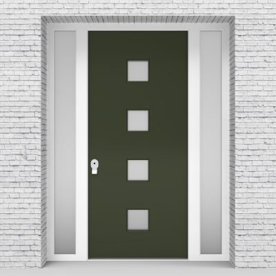 11.single Door With Two Side Panels Plain With 4 Glass Squares Fir Green (ral6009)