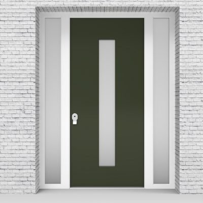 11.single Door With Two Side Panels Plain With Central Glass Fir Green (ral6009)