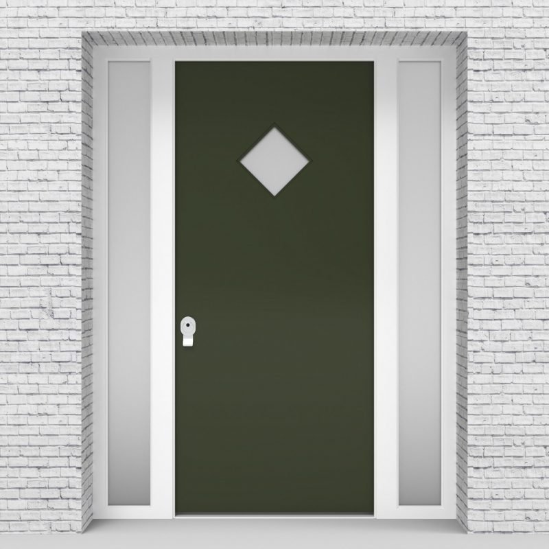 11.single Door With Two Side Panels Plain With Diamond Pane Fir Green (ral6009)