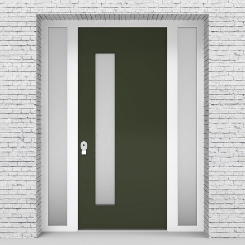 11.single Door With Two Side Panels Plain With Lock Side Glass Fir Green (ral6009)