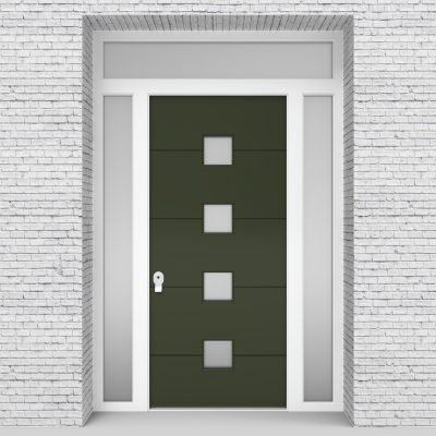 11.single Door With Two Side Panels And Transom 4 Horizontal Lines Fir Green (ral6009)