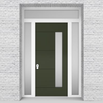 11.single Door With Two Side Panels And Transom 4 Horizontal Lines With Hinge Side Glass Fir Green (ral6009)