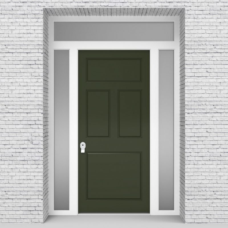 11.single Door With Two Side Panels And Transom Edwardian 4 Panel Fir Green (ral6009)
