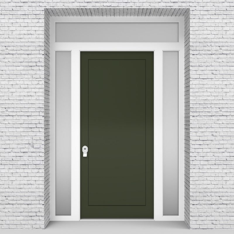 11.single Door With Two Side Panels And Transom One Panel Fir Green (ral6009)