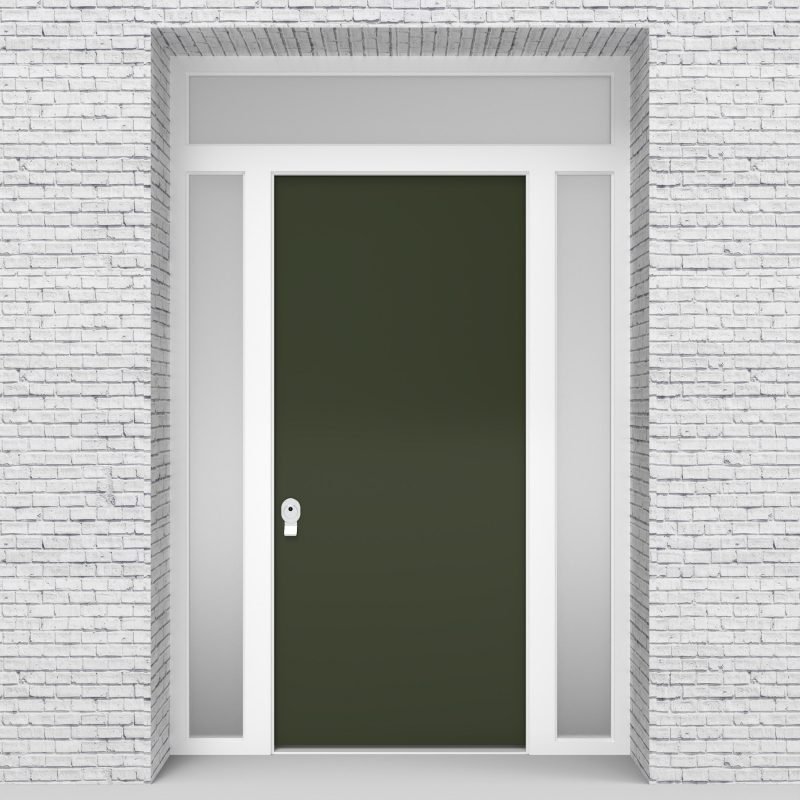 11.single Door With Two Side Panels And Transom Plain Fir Green (ral6009)