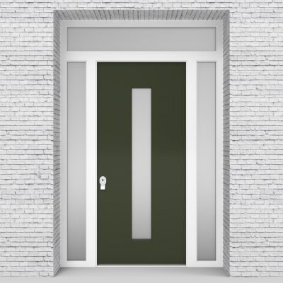 11.single Door With Two Side Panels And Transom Plain With Central Glass Fir Green (ral6009)