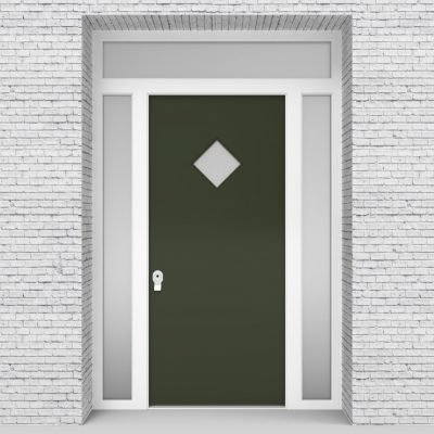 11.single Door With Two Side Panels And Transom Plain With Diamond Pane Fir Green (ral6009)