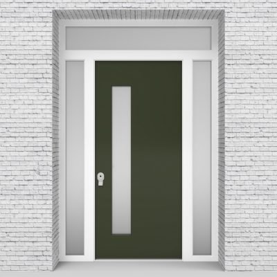 11.single Door With Two Side Panels And Transom Plain With Lock Side Glass Fir Green (ral6009)