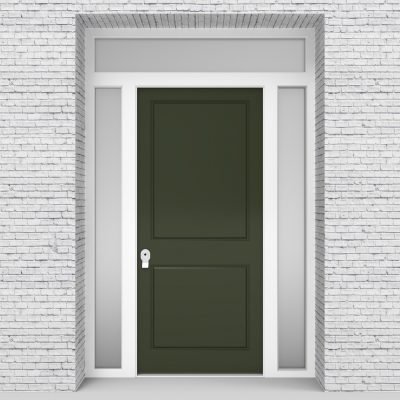 11.single Door With Two Side Panels And Transom Two Panel Fir Green (ral6009)