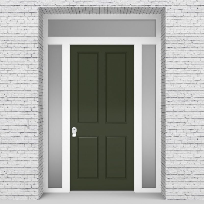 11.single Door With Two Side Panels And Transom Victorian 4 Panel Fir Green (ral6009)