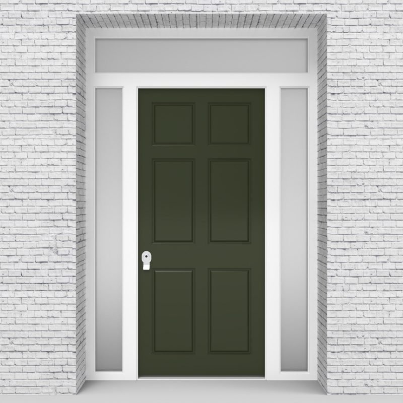 11.single Door With Two Side Panels And Transom Victorian 6 Panel Fir Green (ral6009)