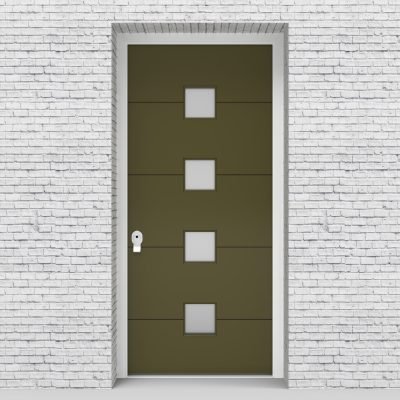 12.single Door 4 Horizontal Lines With 4 Glass Squares Reed Green (ral6013)