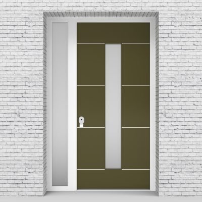 12.single Door With Left Side Panel 4 Aluminium Inlays With Central Glass Reed Green (ral6013)