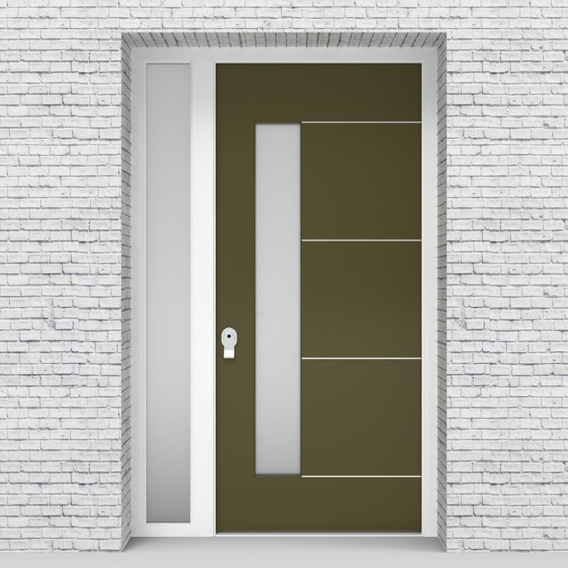 12.single Door With Left Side Panel 4 Aluminium Inlays With Lock Side Glass Reed Green (ral6013)