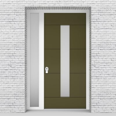 12.single Door With Left Side Panel 4 Horizontal Lines With Central Glass Reed Green (ral6013)