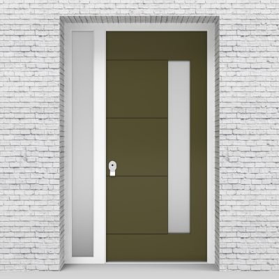 12.single Door With Left Side Panel 4 Horizontal Lines With Hinge Side Glass Reed Green (ral6013)