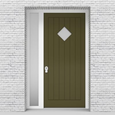 12.single Door With Left Side Panel 7 Vertical Lines With Diamond Pane Reed Green (ral6013)