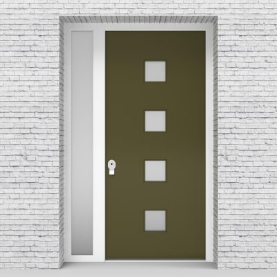 12.single Door With Left Side Panel Plain With 4 Glass Squares Reed Green (ral6013)