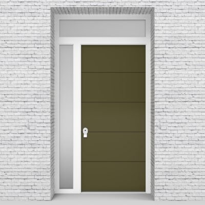 12.single Door With Left Side Panel And Transom 4 Horizontal Lines Reed Green (ral6013)