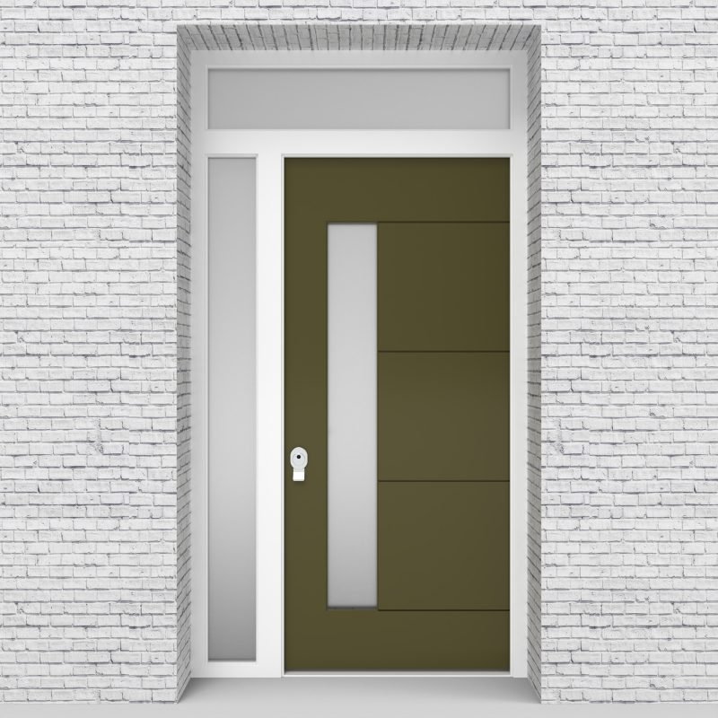 12.single Door With Left Side Panel And Transom 4 Horizontal Lines With Lock Side Glass Reed Green (ral6013)