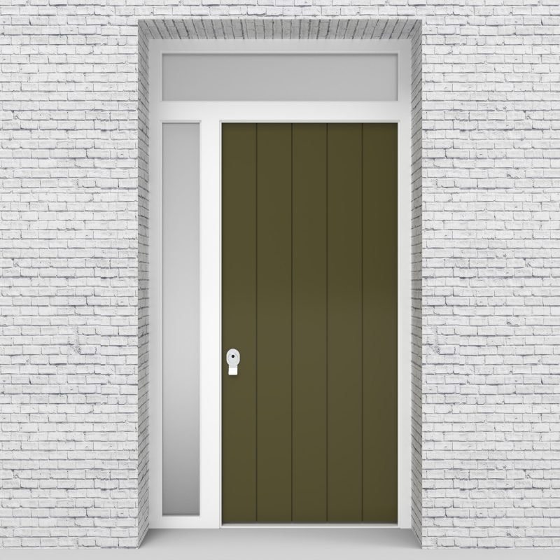 12.single Door With Left Side Panel And Transom 4 Vertical Lines Reed Green (ral6013)