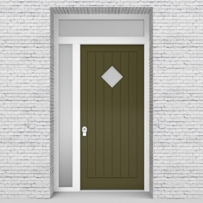 12.single Door With Left Side Panel And Transom 7 Vertical Lines With Diamond Pane Reed Green (ral6013)