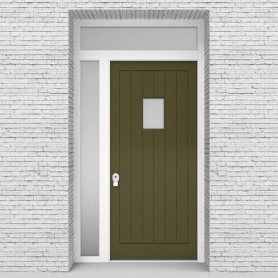 12.single Door With Left Side Panel And Transom 7 Vertical Lines With Rectangle Pane Reed Green (ral6013)