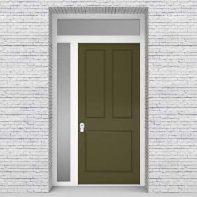 12.single Door With Left Side Panel And Transom Edwardian 3 Panel Reed Green (ral6013)