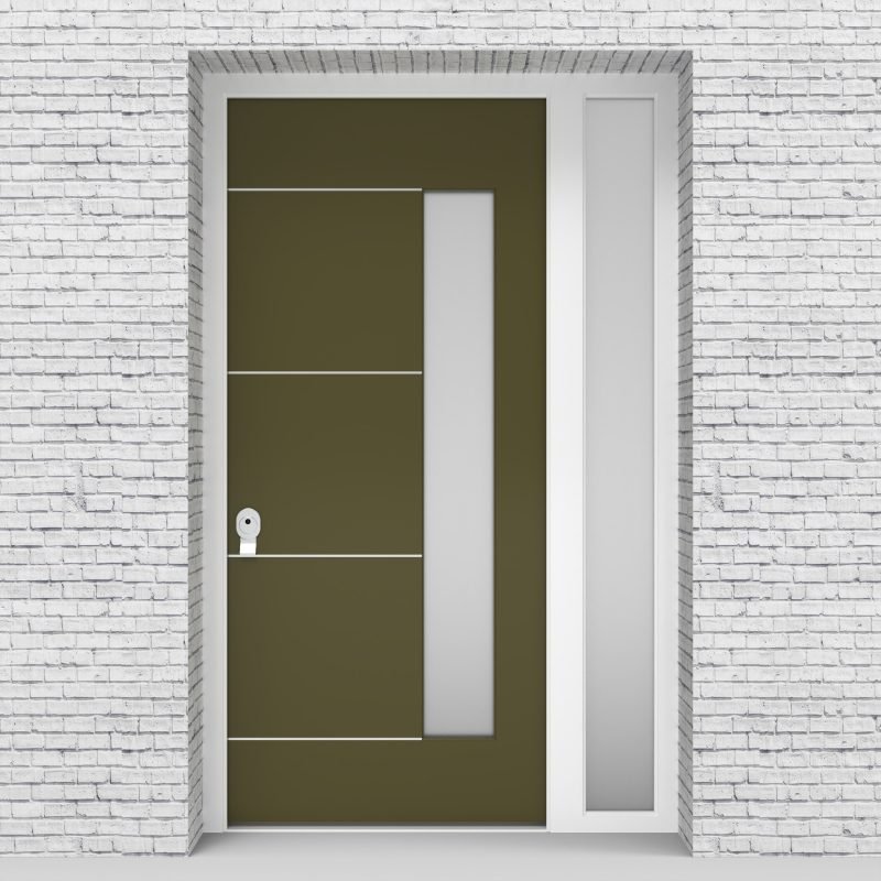 12.single Door With Right Side Panel 4 Aluminium Inlays With Hinge Side Glass Reed Green (ral6013)