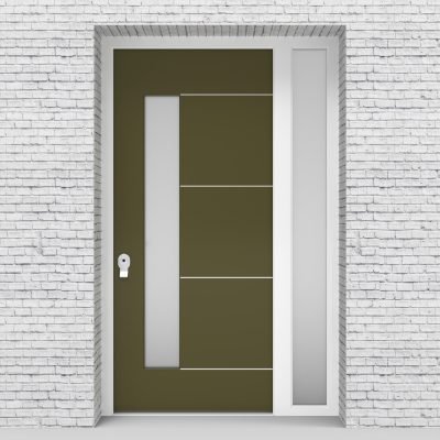 12.single Door With Right Side Panel 4 Aluminium Inlays With Lock Side Glass Reed Green (ral6013)