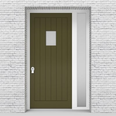 12.single Door With Right Side Panel 7 Vertical Lines With Rectangle Pane Reed Green (ral6013)