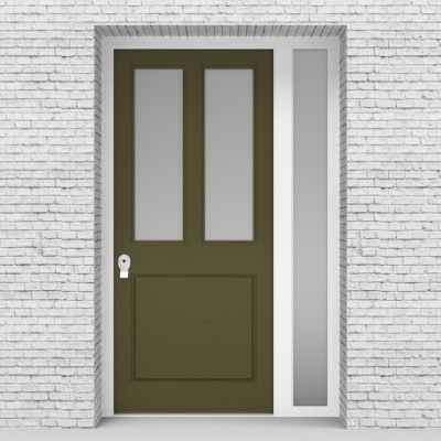12.single Door With Right Side Panel Edwardian 3 Panel With 2 Glass Panes Reed Green (ral6013)