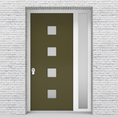 12.single Door With Right Side Panel Plain With 4 Glass Squares Reed Green (ral6013)