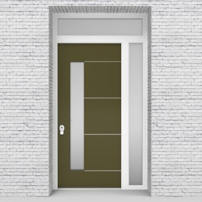 12.single Door With Right Side Panel And Transom 4 Aluminium Inlays With Lock Side Glass Reed Green (ral6013)