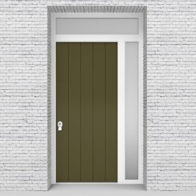 12.single Door With Right Side Panel And Transom 4 Vertical Lines Reed Green (ral6013)