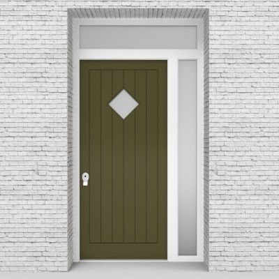 12.single Door With Right Side Panel And Transom 7 Vertical Lines With Diamond Pane Reed Green (ral6013)