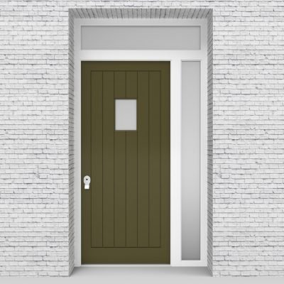 12.single Door With Right Side Panel And Transom 7 Vertical Lines With Rectangle Pane Reed Green (ral6013)