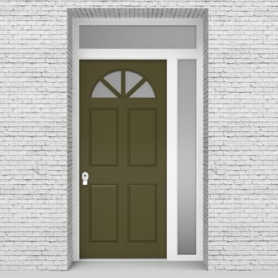 12.single Door With Right Side Panel And Transom Edwardian 4 Panel With Arched Glass Pane Reed Green (ral6013)