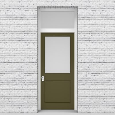 12.single Door With Transom 2 Panel With A Large Glass Pane Reed Green (ral6013)