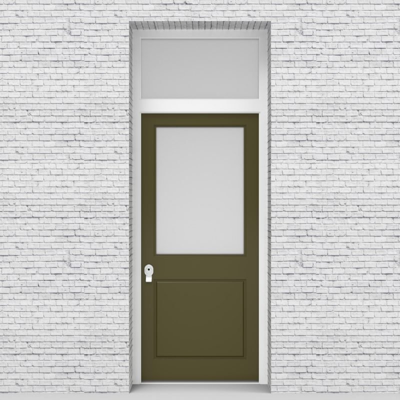 12.single Door With Transom 2 Panel With A Large Glass Pane Reed Green (ral6013)