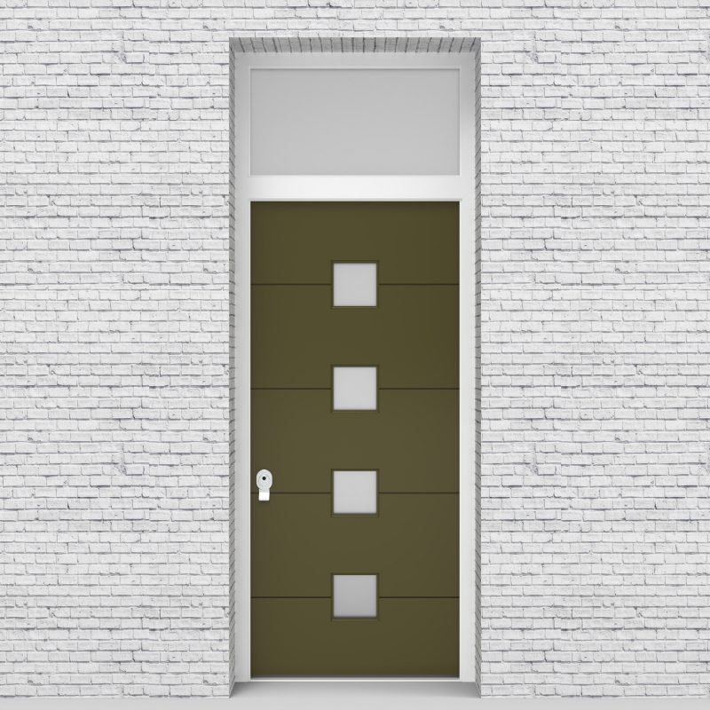 12.single Door With Transom 4 Horizontal Lines With 4 Glass Squares Reed Green (ral6013)