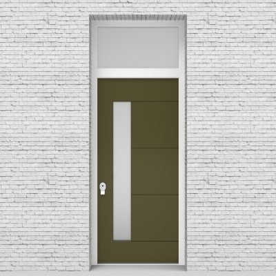 12.single Door With Transom 4 Horizontal Lines With Lock Side Glass Reed Green (ral6013)