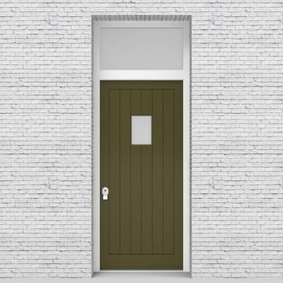12.single Door With Transom 7 Vertical Lines With Rectangle Pane Reed Green (ral6013)