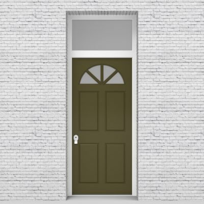 12.single Door With Transom Edwardian 4 Panel With Arched Glass Pane Reed Green (ral6013)