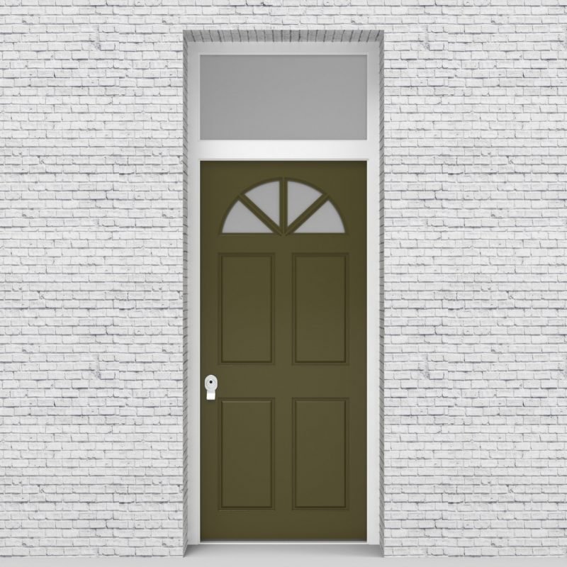 12.single Door With Transom Edwardian 4 Panel With Arched Glass Pane Reed Green (ral6013)