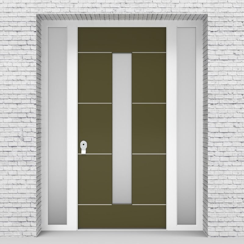 12.single Door With Two Side Panels 4 Aluminium Inlays With Central Glass Reed Green (ral6013))