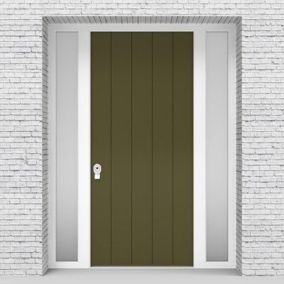 12.single Door With Two Side Panels 4 Vertical Lines Reed Green (ral6013)