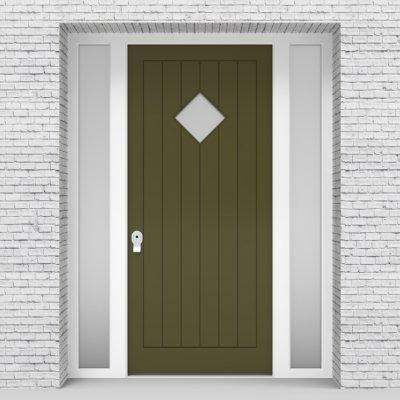 12.single Door With Two Side Panels 7 Vertical Lines With Diamond Pane Reed Green (ral6013)